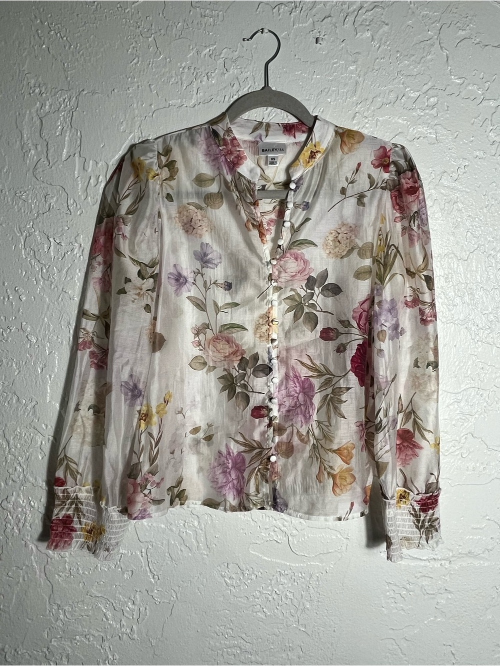 Bailey 44 Sheer Floral‎ Blouse XS Romantic Cottagecore Button Front Top